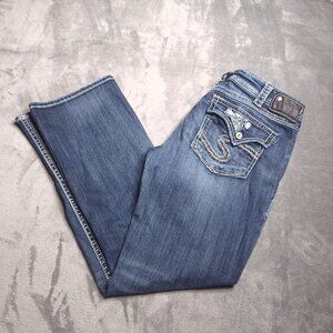Silver Jeans Womens Suki Flap 17" Bootcut Jeans 34 Medium Wash Low Rise Altered